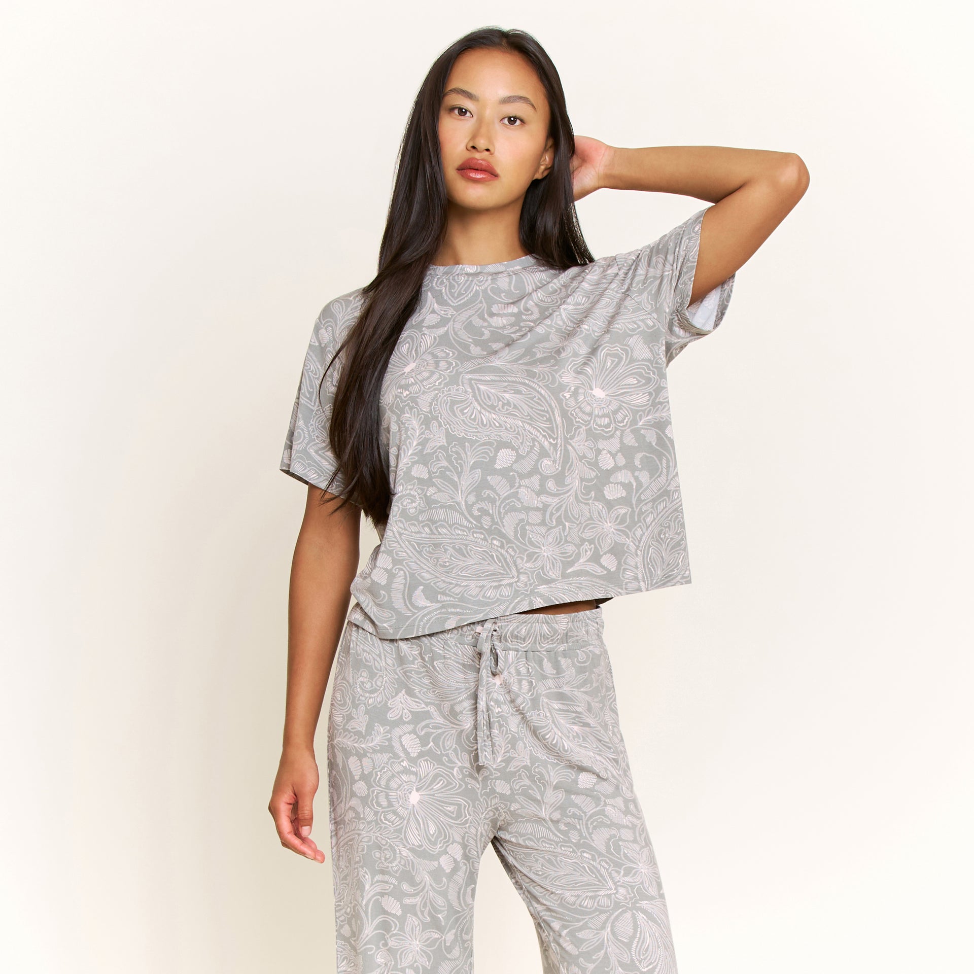 All American Tee Pant Set in Soft Olive Paisley - Sleepwear & Loungewear -