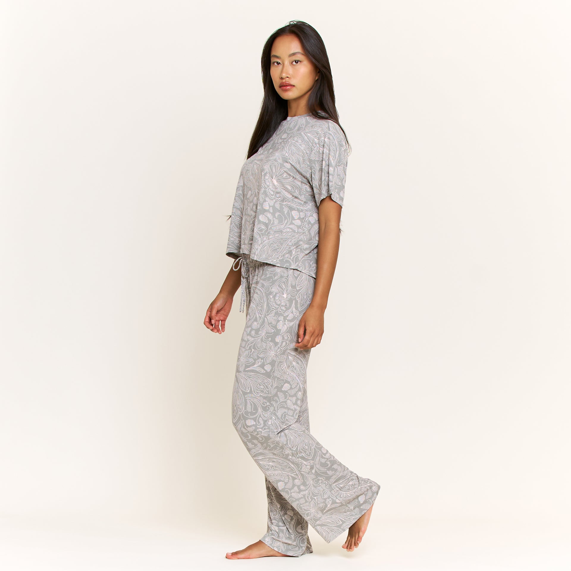 All American Tee Pant Set in Soft Olive Paisley - Sleepwear & Loungewear -