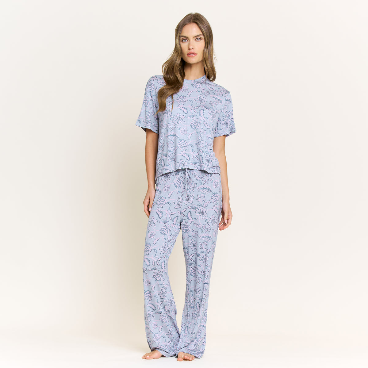 All American Tee Pant Set in Stone Blue Floral - Sleepwear & Loungewear -