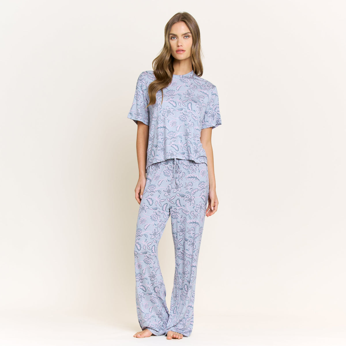 All American Tee Pant Set in Stone Blue Floral - Sleepwear & Loungewear -