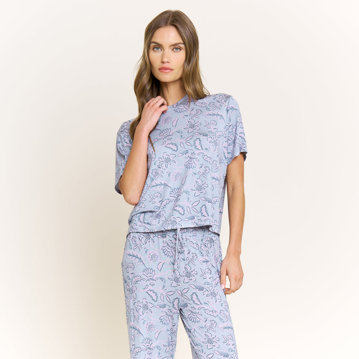 All American Tee Pant Set in Stone Blue Floral - Sleepwear & Loungewear -
