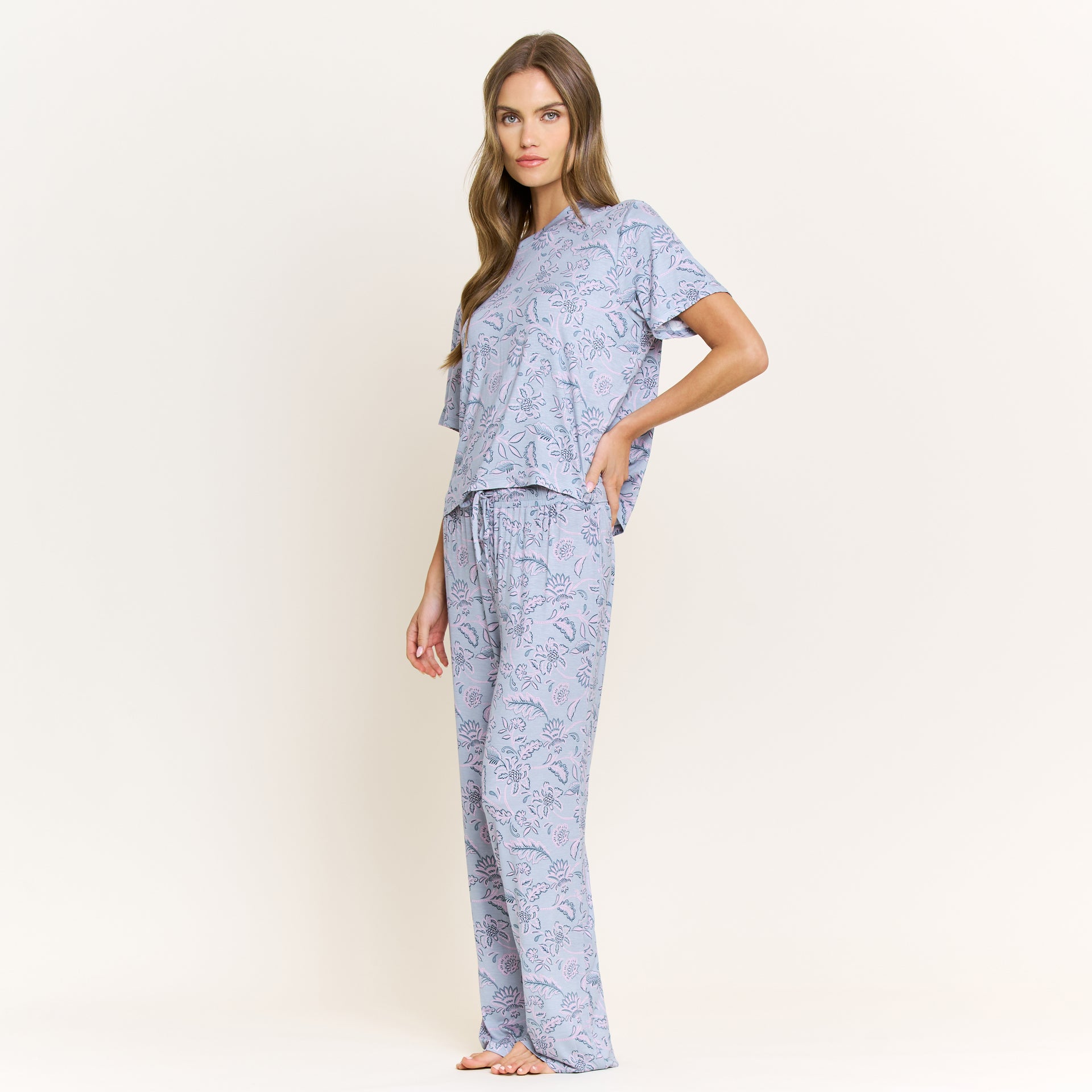 All American Tee Pant Set in Stone Blue Floral - Sleepwear & Loungewear -