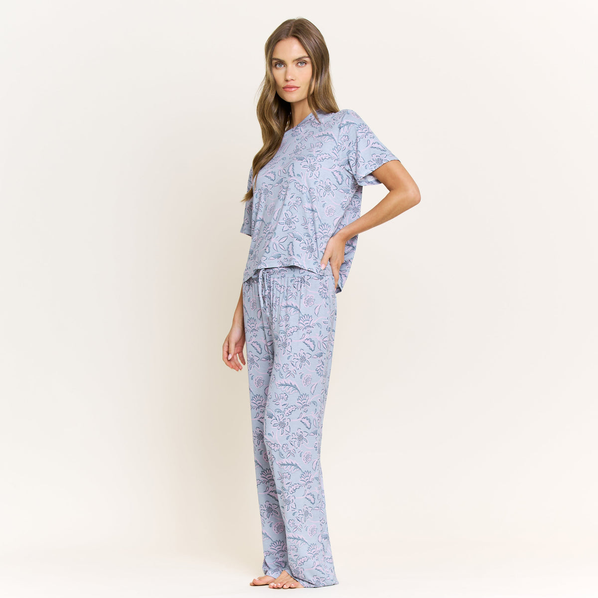 All American Tee Pant Set in Stone Blue Floral - Sleepwear & Loungewear -