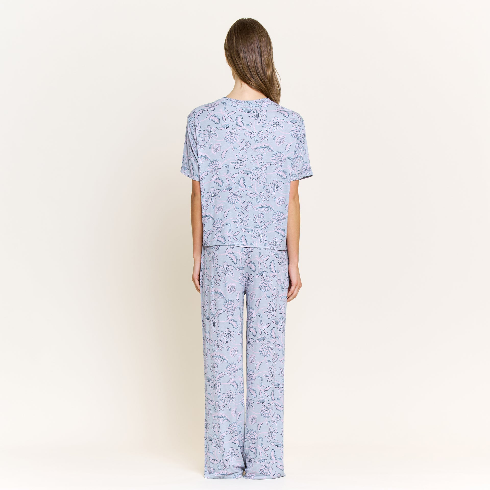 All American Tee Pant Set in Stone Blue Floral - Sleepwear & Loungewear -