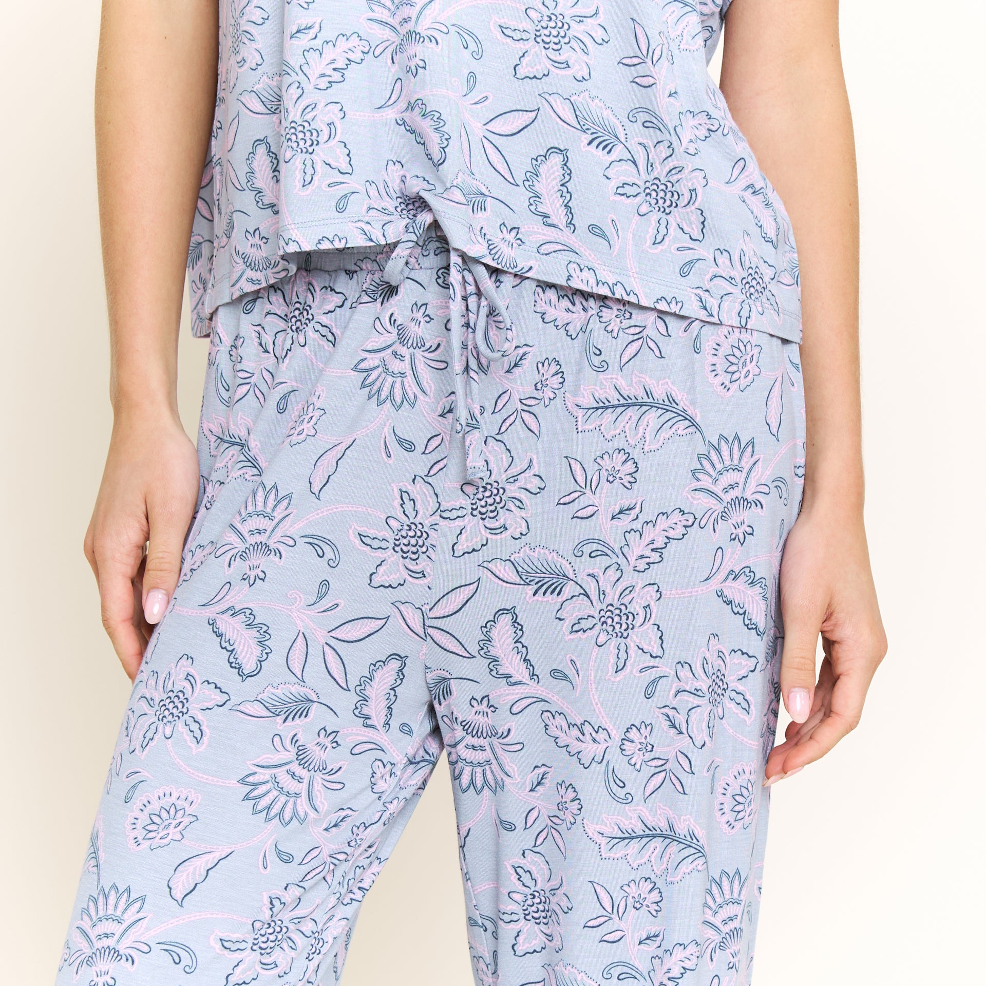 All American Tee Pant Set in Stone Blue Floral - Sleepwear & Loungewear -