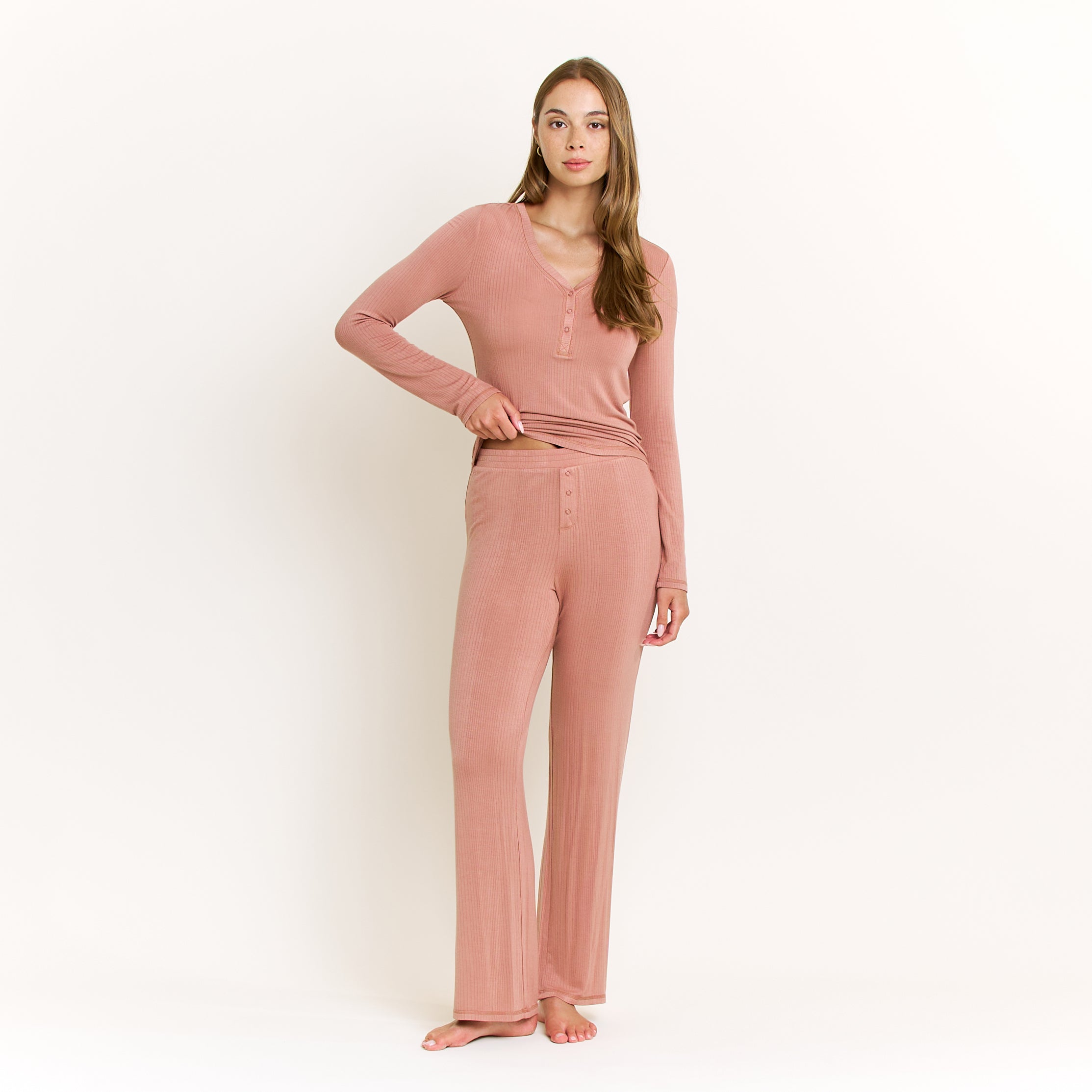 Dreamland Long Henley Set in Hazel - Sleepwear & Loungewear -