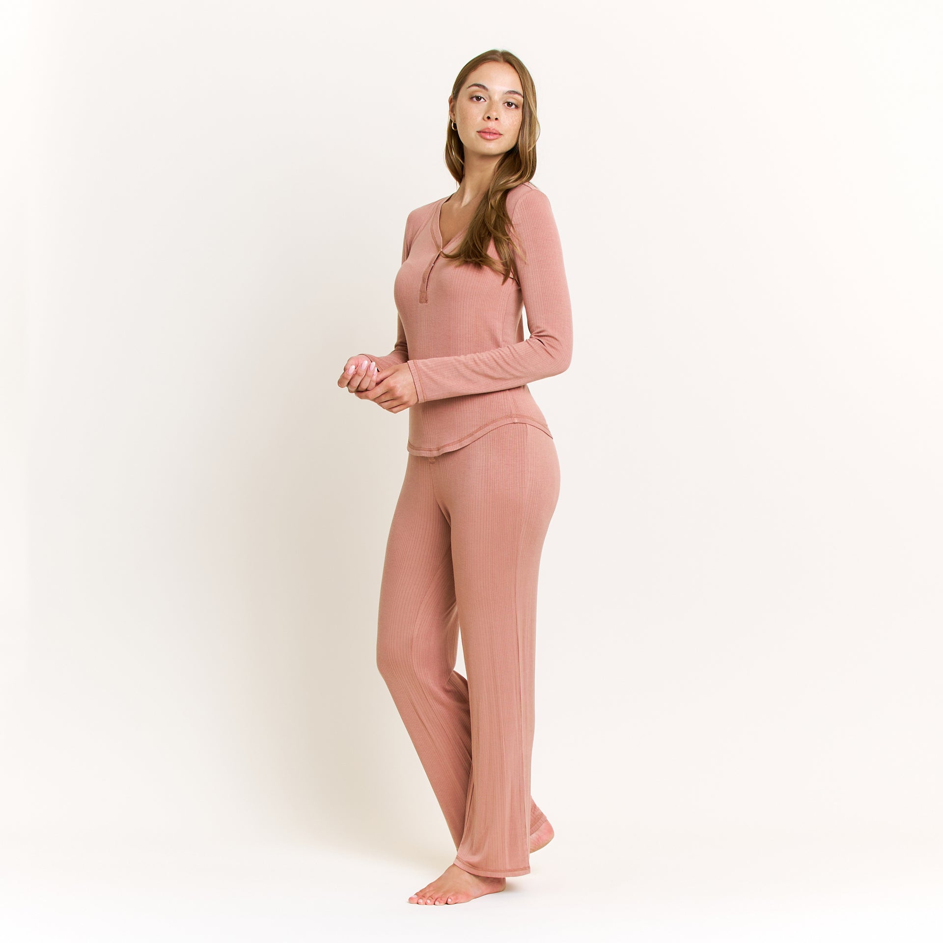Dreamland Long Henley Set in Hazel - Sleepwear & Loungewear -