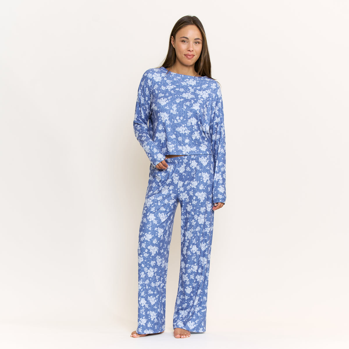 Ritual of Rest Long Sleeve Pant Set in Cobalt Wildflower - -