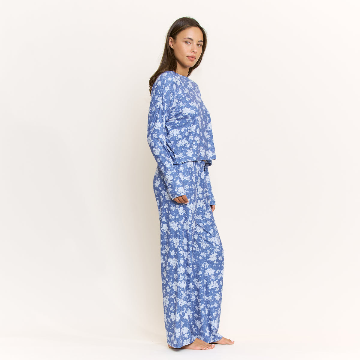 Ritual of Rest Long Sleeve Pant Set in Cobalt Wildflower - -