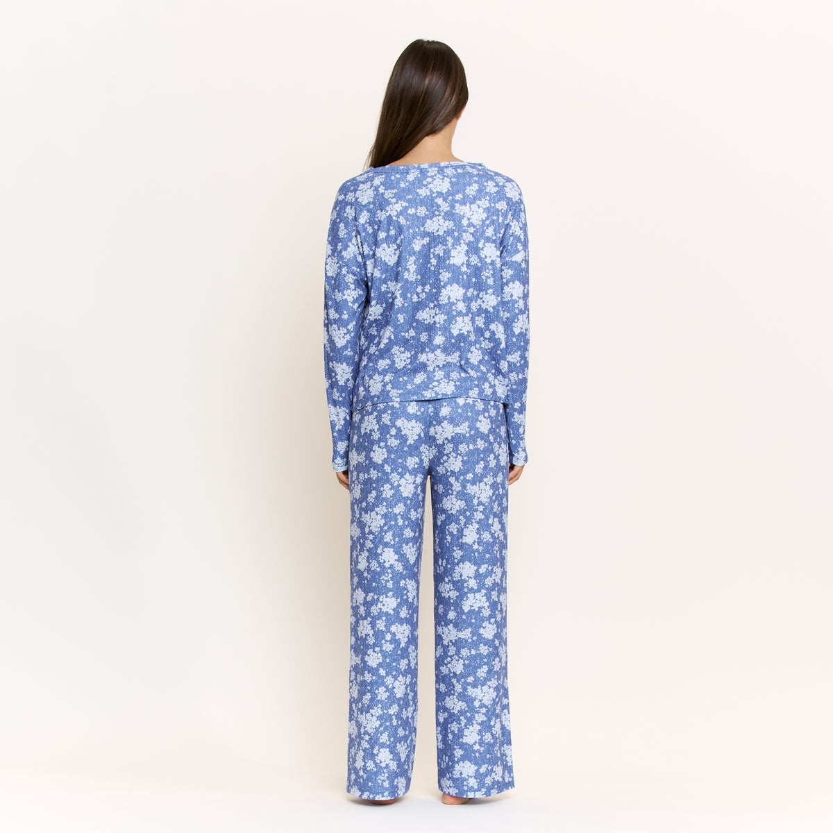 Ritual of Rest Long Sleeve Pant Set in Cobalt Wildflower - -