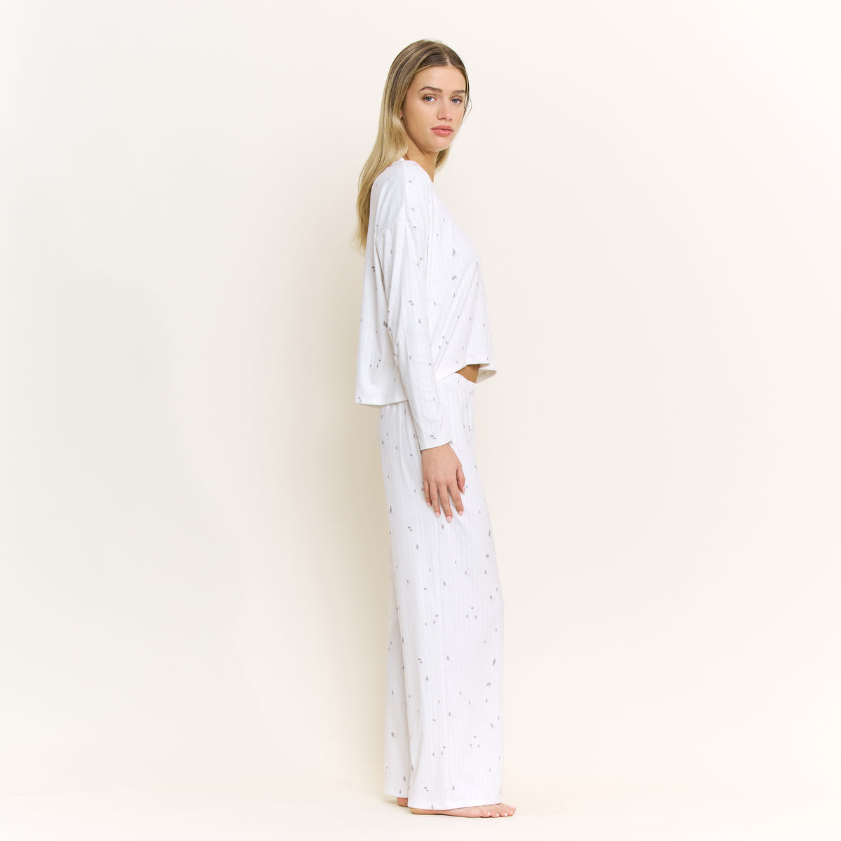Ritual of Rest Long Sleeve Pant Set in Ivory Tiny Trees - -