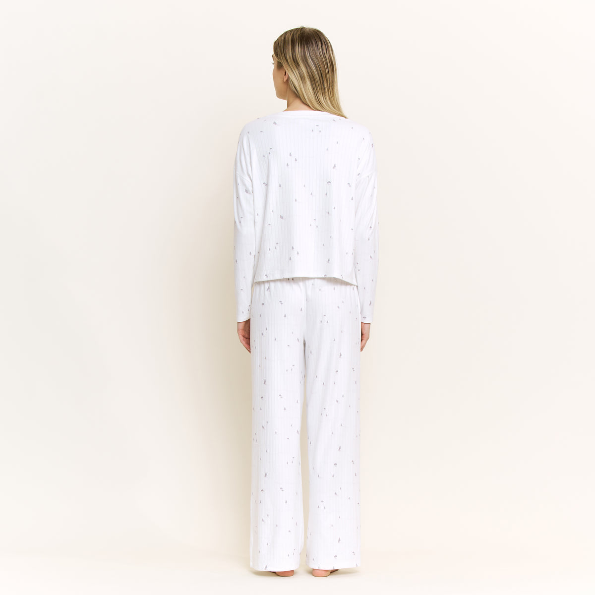Ritual of Rest Long Sleeve Pant Set in Ivory Tiny Trees - -