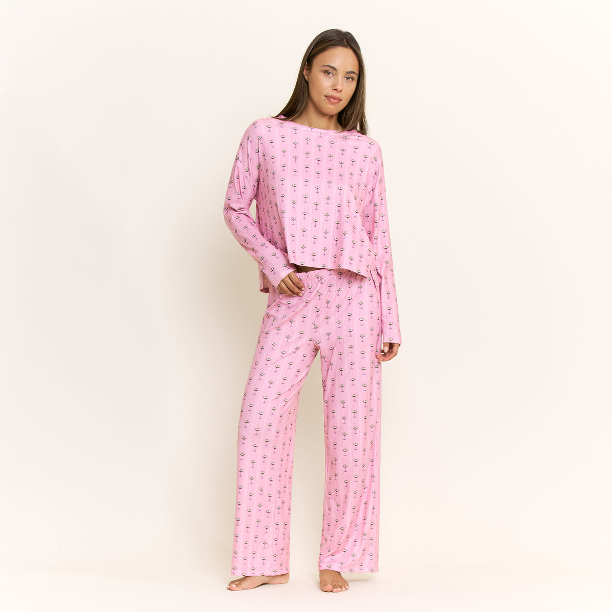 Ritual of Rest Long Sleeve Pant Set in Misty Rose Espresso Martinis - -