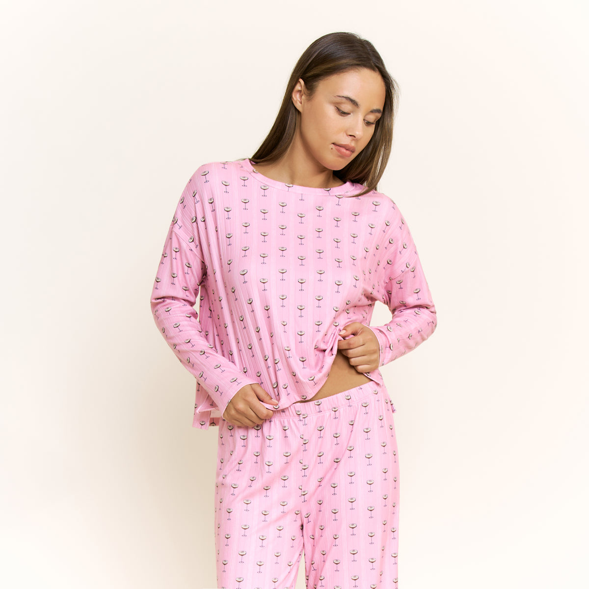 Ritual of Rest Long Sleeve Pant Set in Misty Rose Espresso Martinis - -