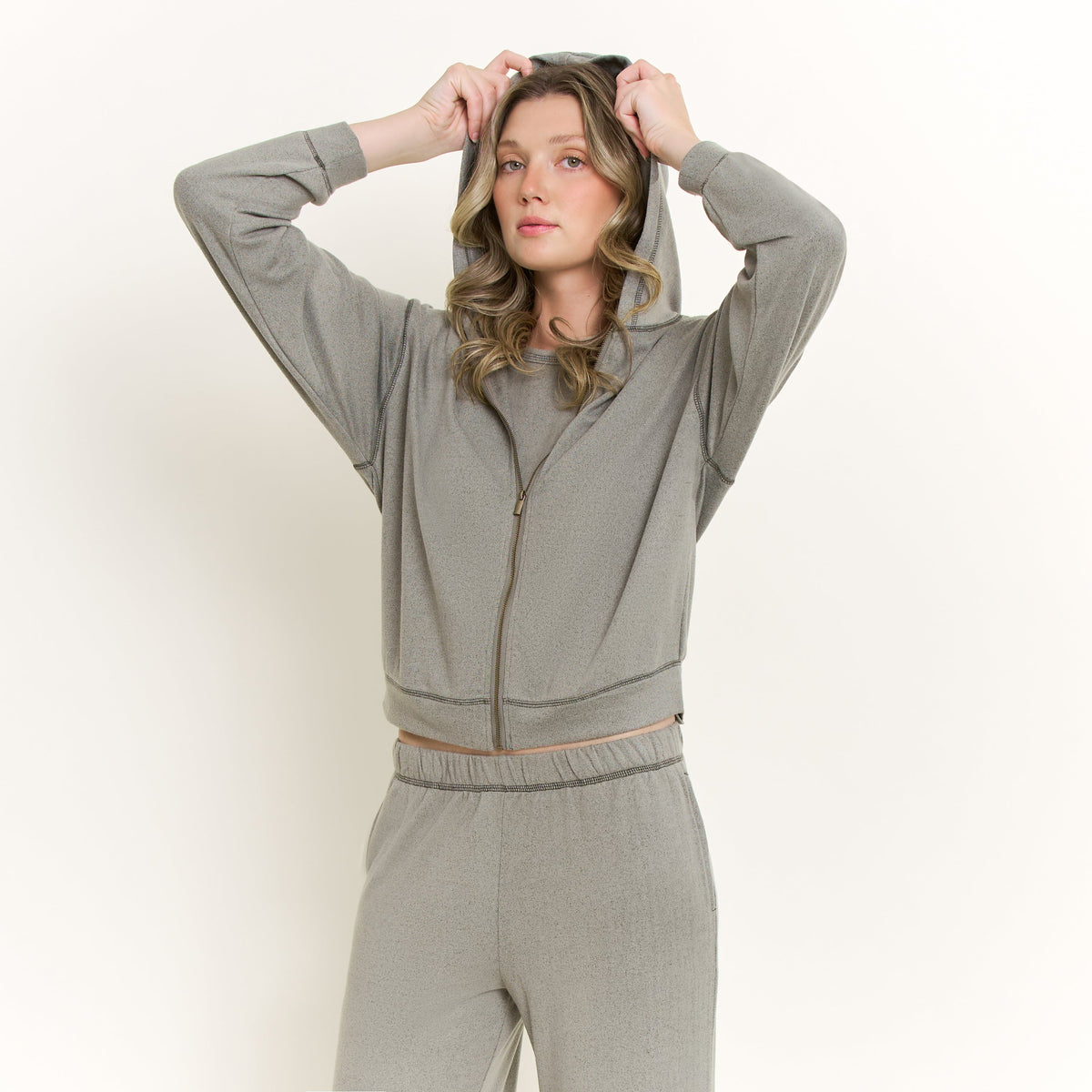 Forever Luxe Zip-Up Hoodie in Soft Olive - -