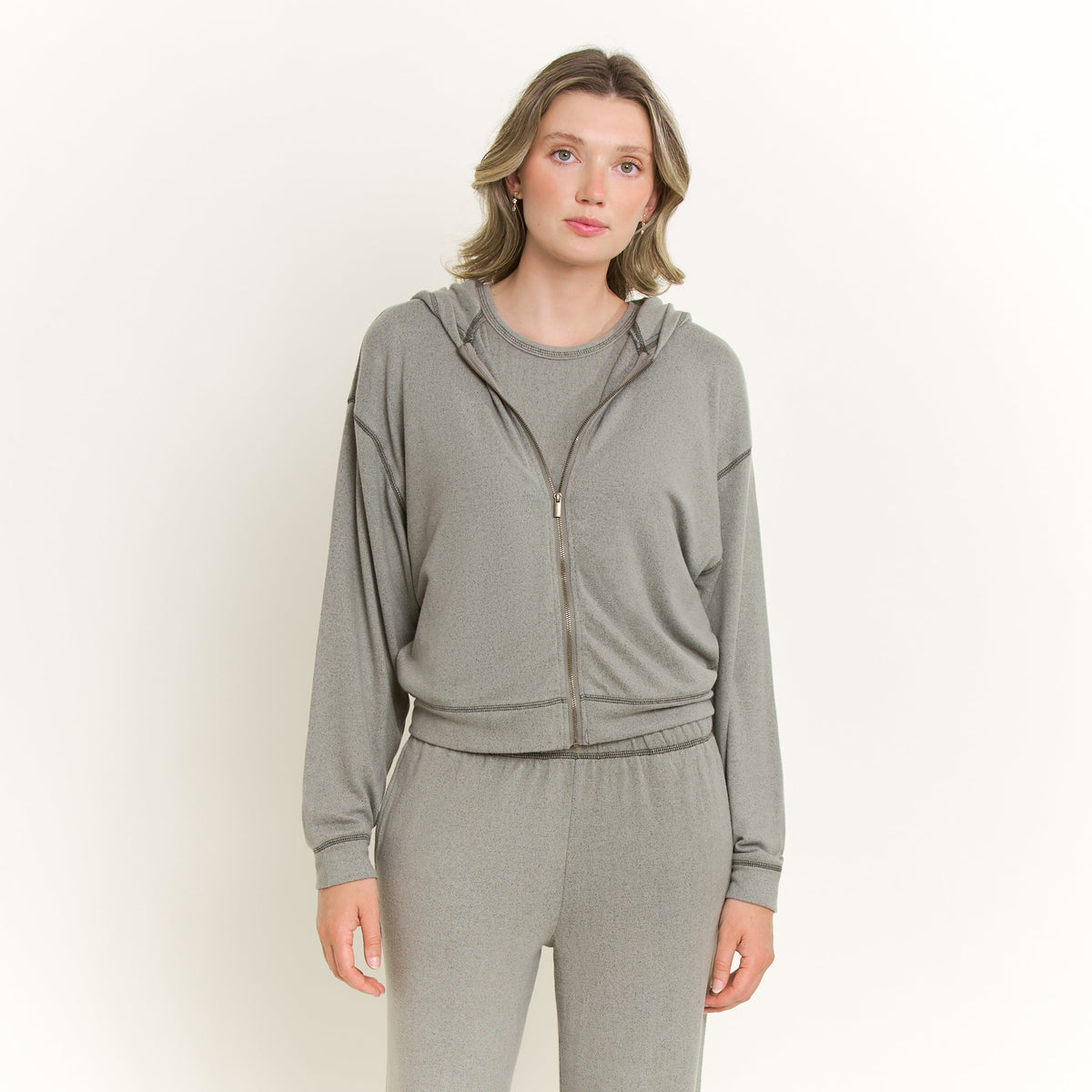 Forever Luxe Zip-Up Hoodie in Soft Olive - -