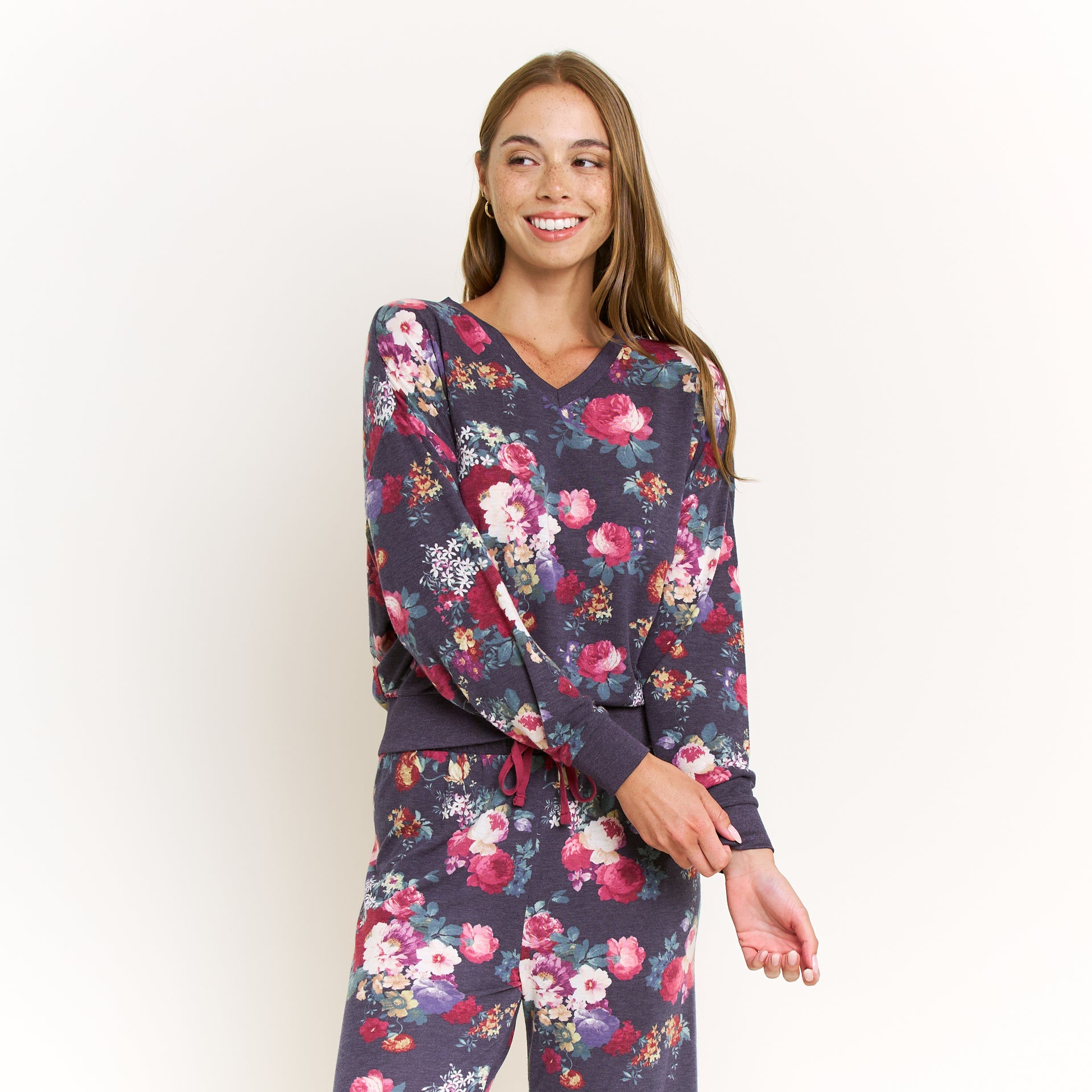Star Seeker Long Vee Set in Midnight Floral - Sleepwear & Loungewear -