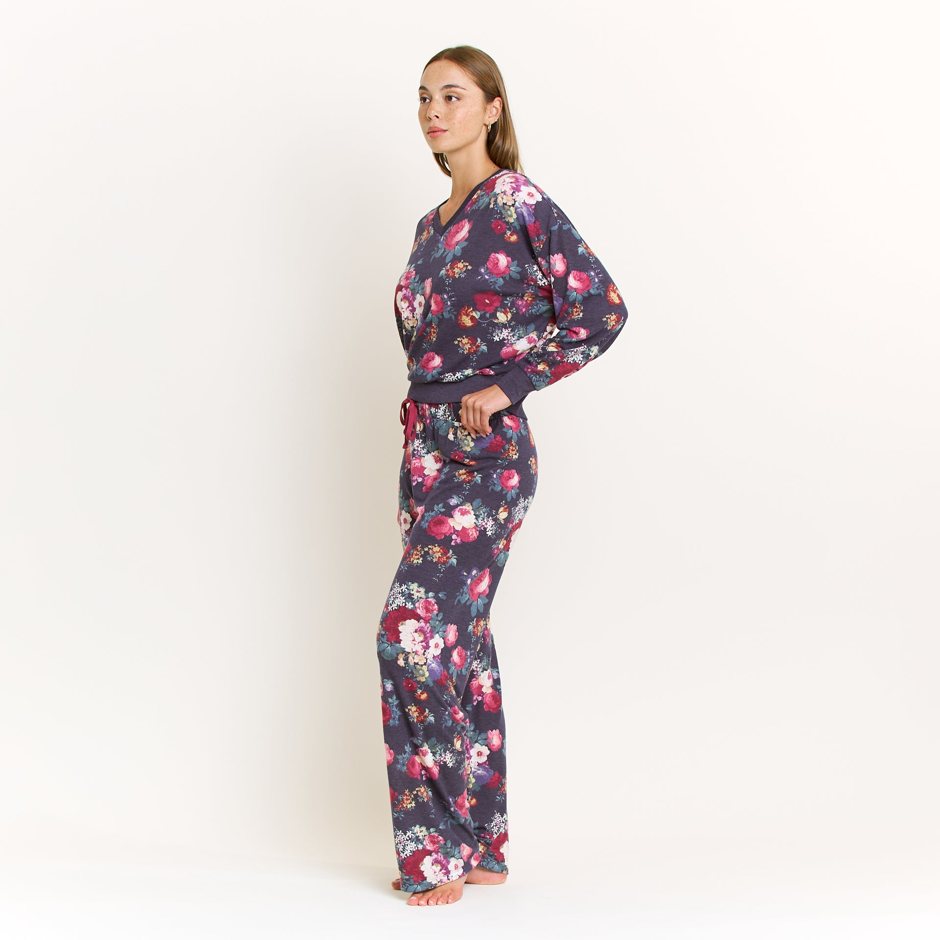 Star Seeker Long Vee Set in Midnight Floral - Sleepwear & Loungewear -
