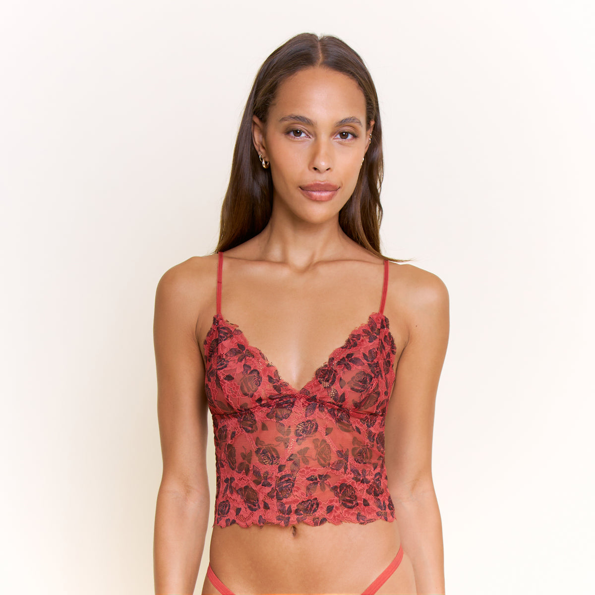 Riot Lace Cami in Red Velvet Rose - -