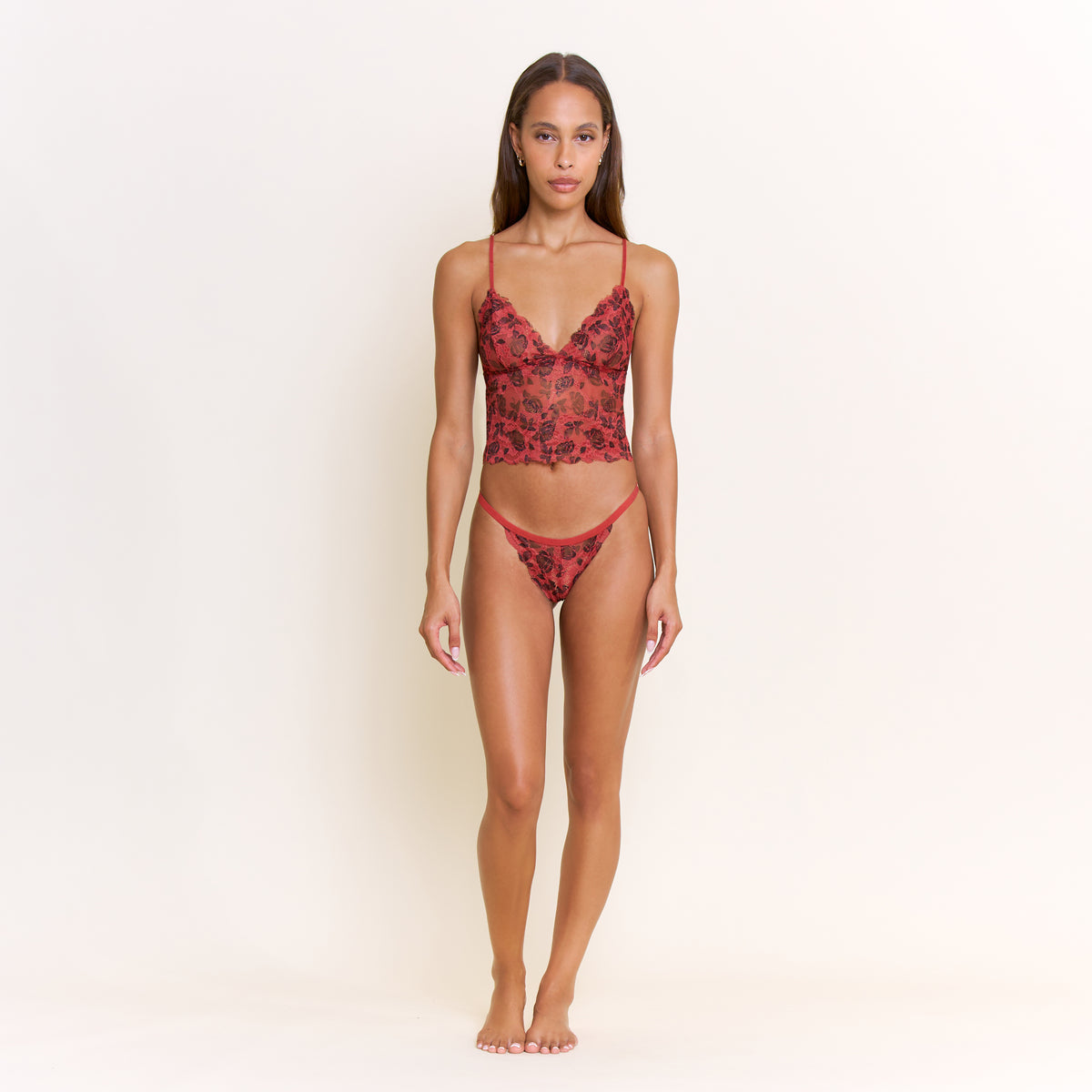 Riot Lace Thong in Red Velvet Rose - -