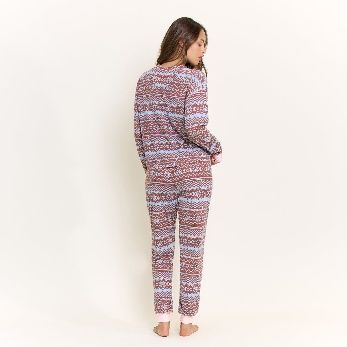 Cuddle Crew Long Henley Set in Arctic Blue Fair Isle - -