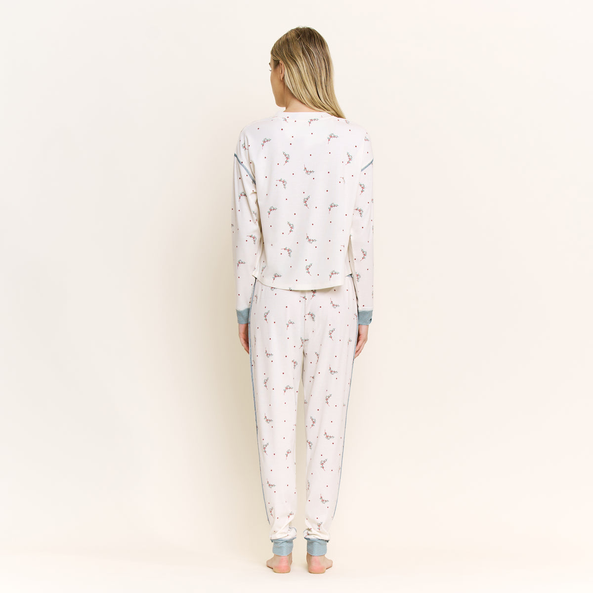 Cuddle Crew Long Henley Set in Cream Holly - -