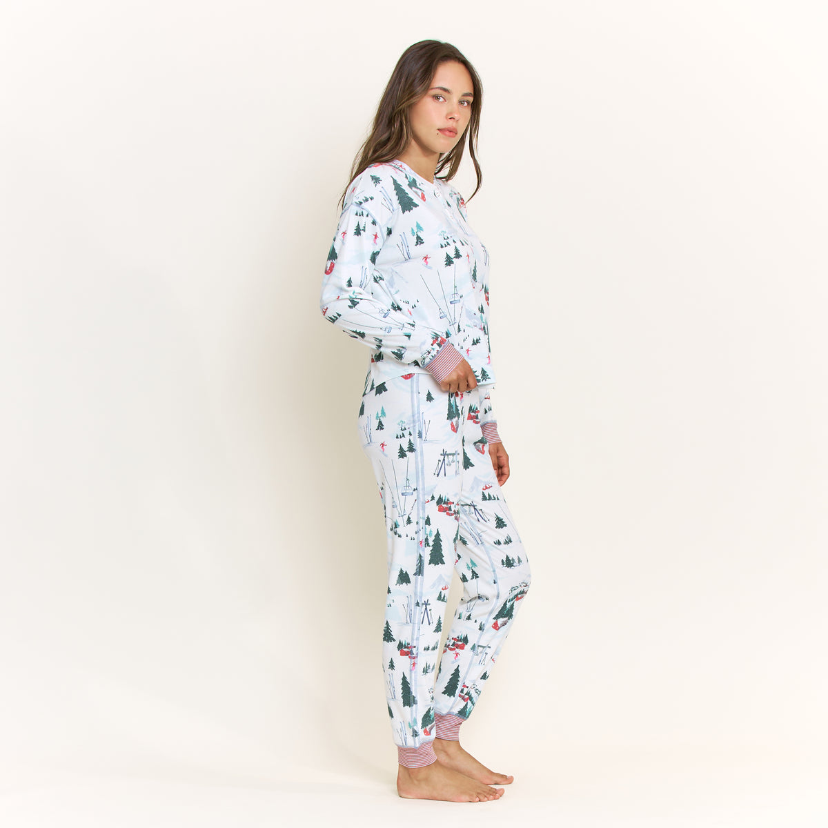 Cuddle Crew Long Henley Set in Ivory Ski Lodge - -