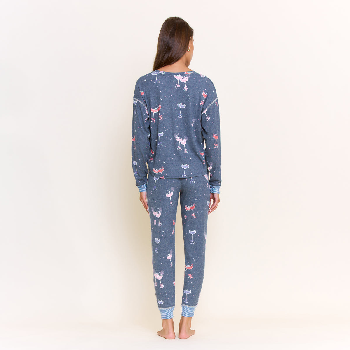 Cuddle Crew Long Henley Set in Navy Sparkle Hour - -