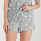 All American Shortie PJ Set In Heather Grey Hearts - Shortie Set -