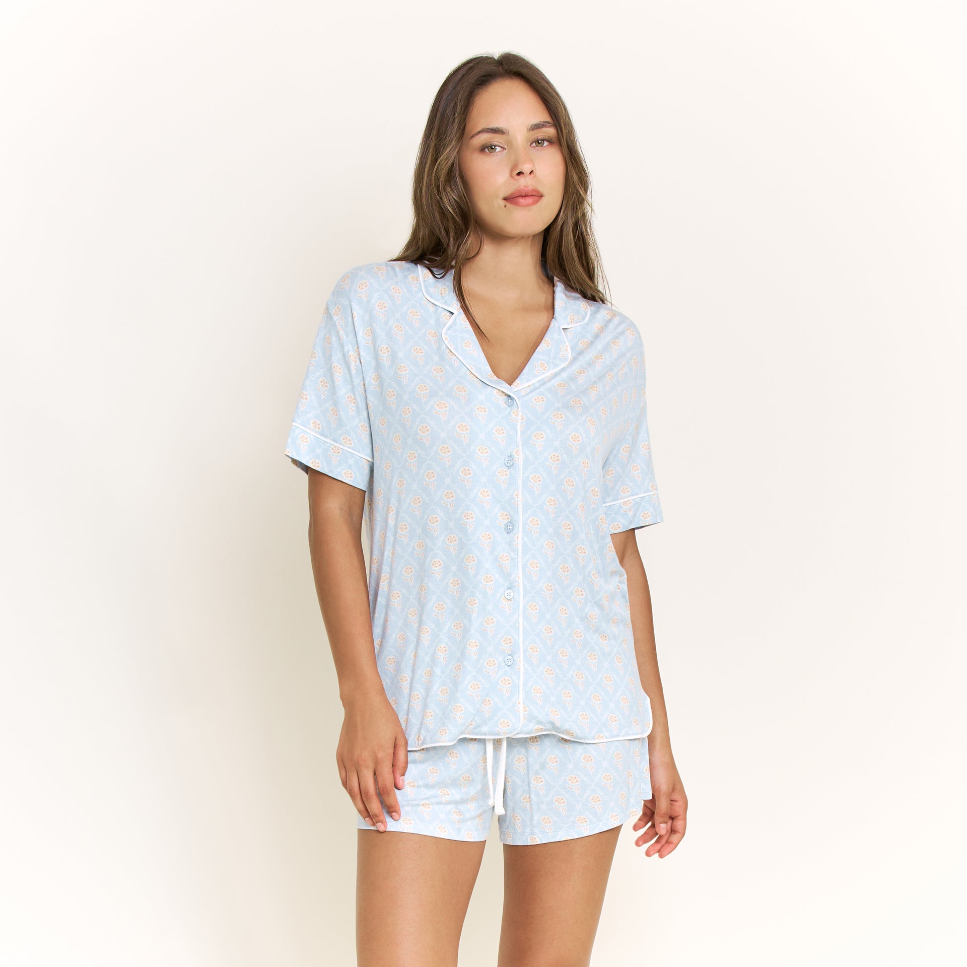 All American Shortie PJ Set in Blue Sky Garden Floral - -