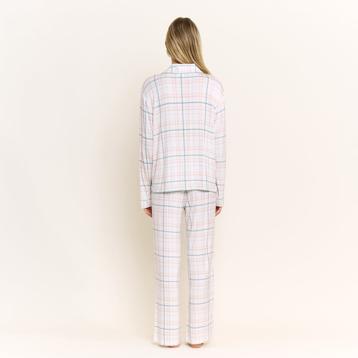 All American Long PJ Set in Ivory Sketch Plaid - -