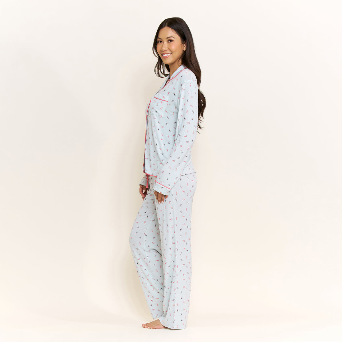 All American Long PJ Set in Mint Candy Canes - -