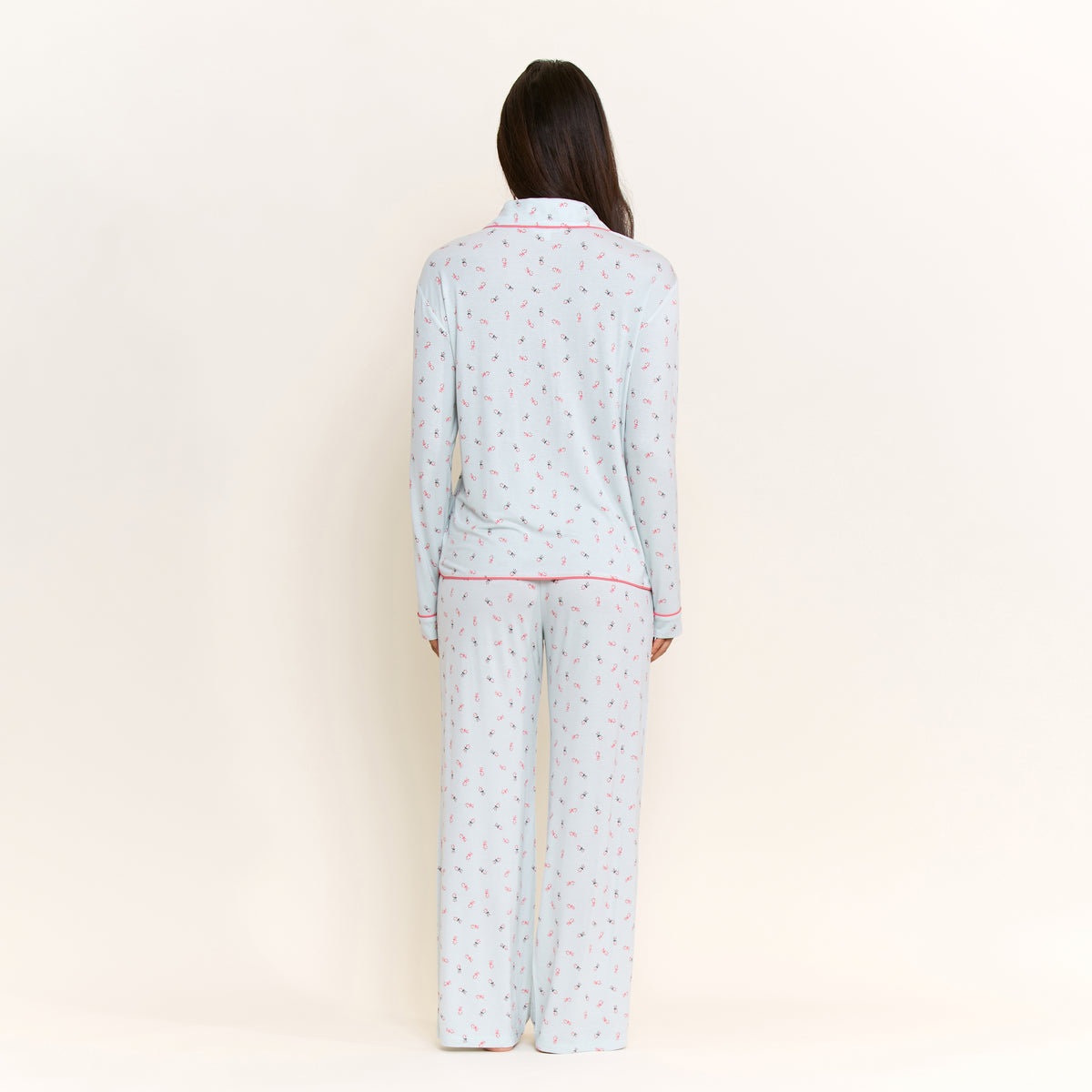 All American Long PJ Set in Mint Candy Canes - -