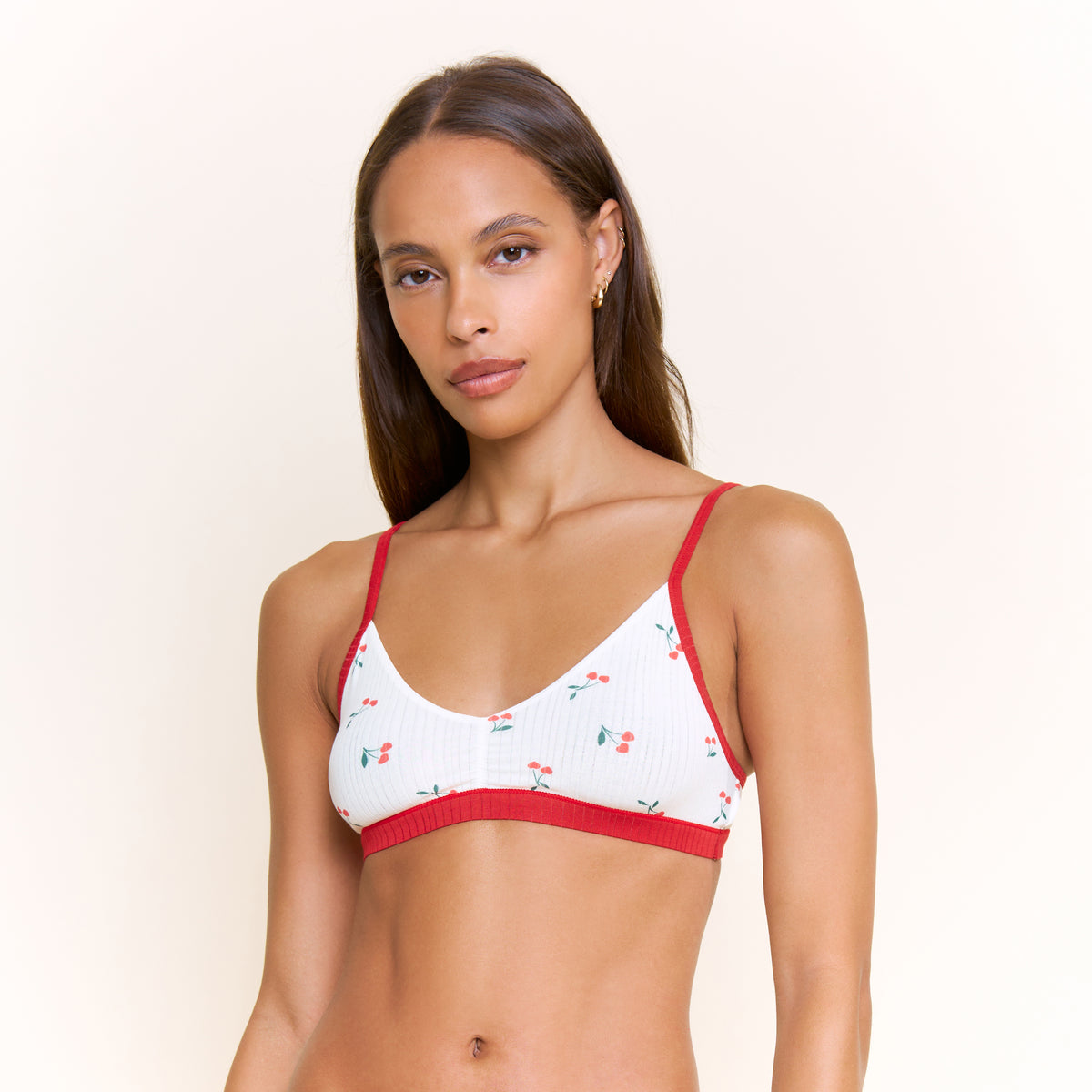 Janelle Bralette in Ivory Cherry Hearts - -