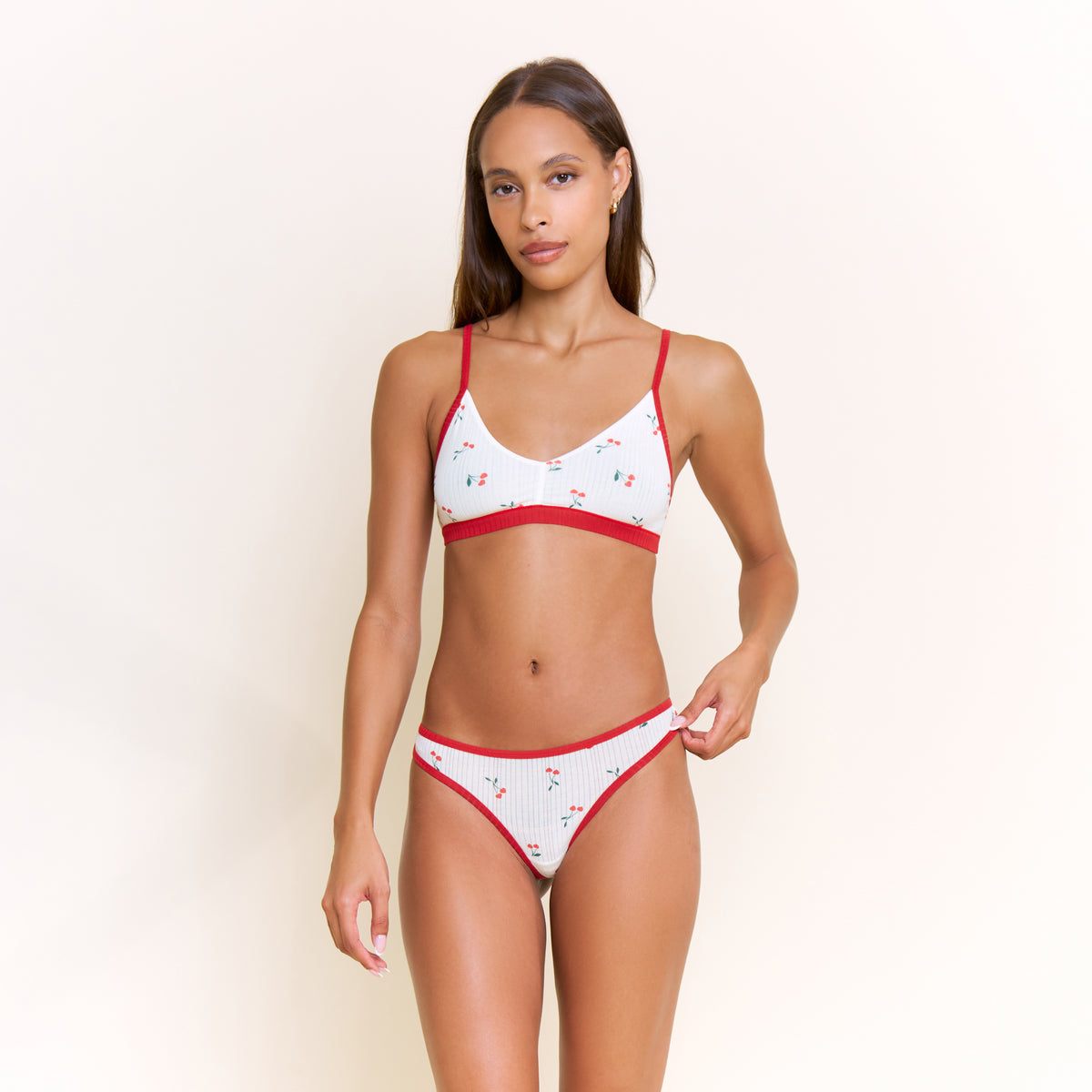 Janelle Bralette in Ivory Cherry Hearts - -