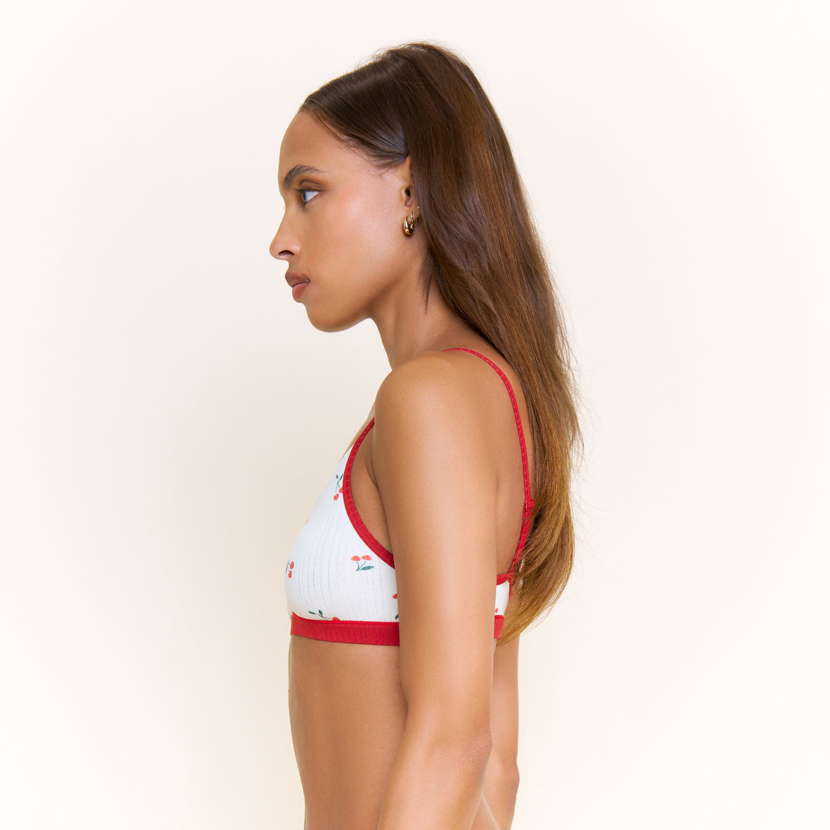 Janelle Bralette in Ivory Cherry Hearts - -