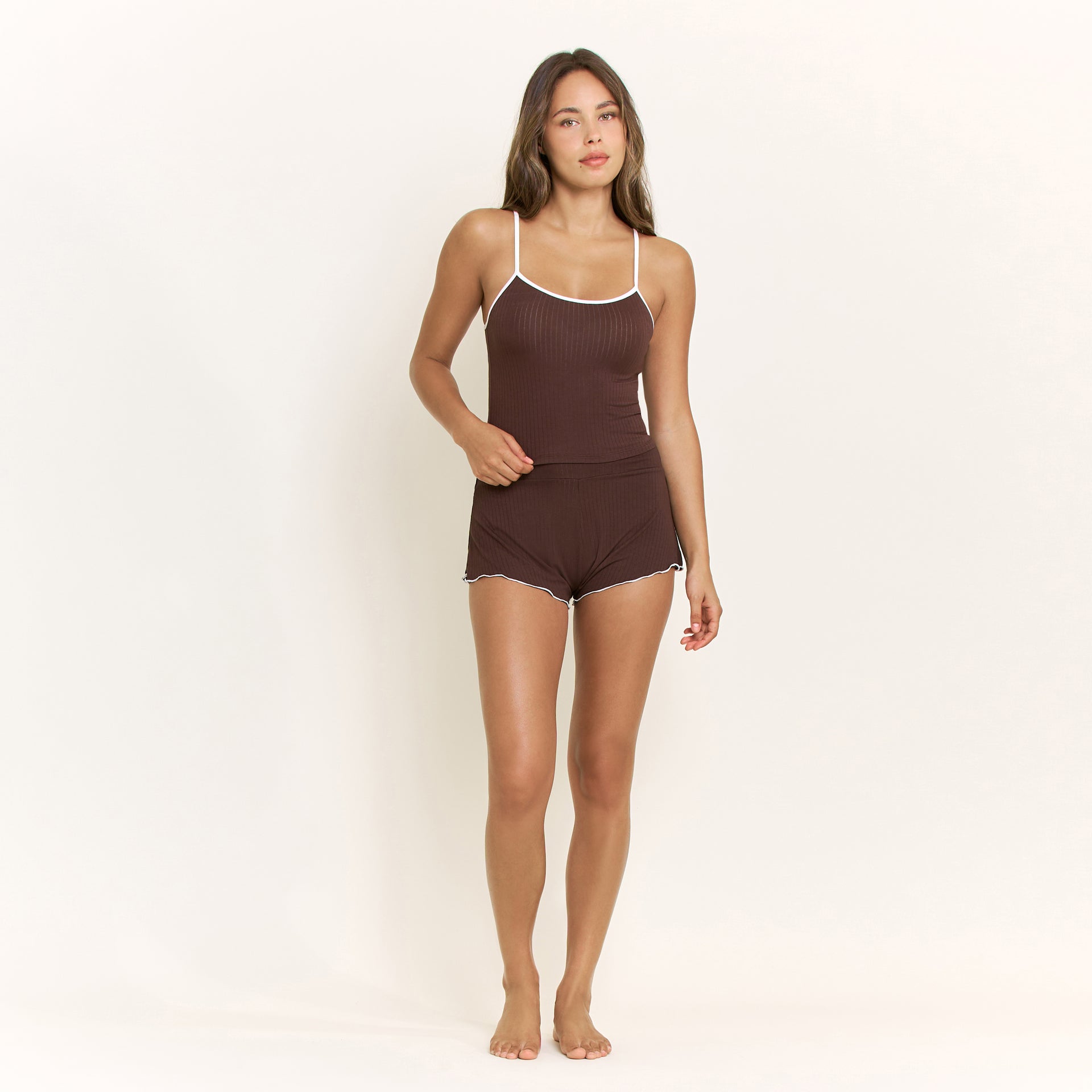 Janelle Cami Shortie Set in Chocolate - -