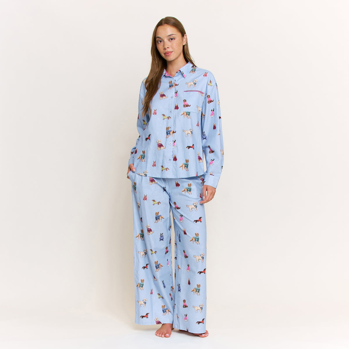 Sleep Squad Long Sleeve PJ Set in Arctic Blue Pups - -