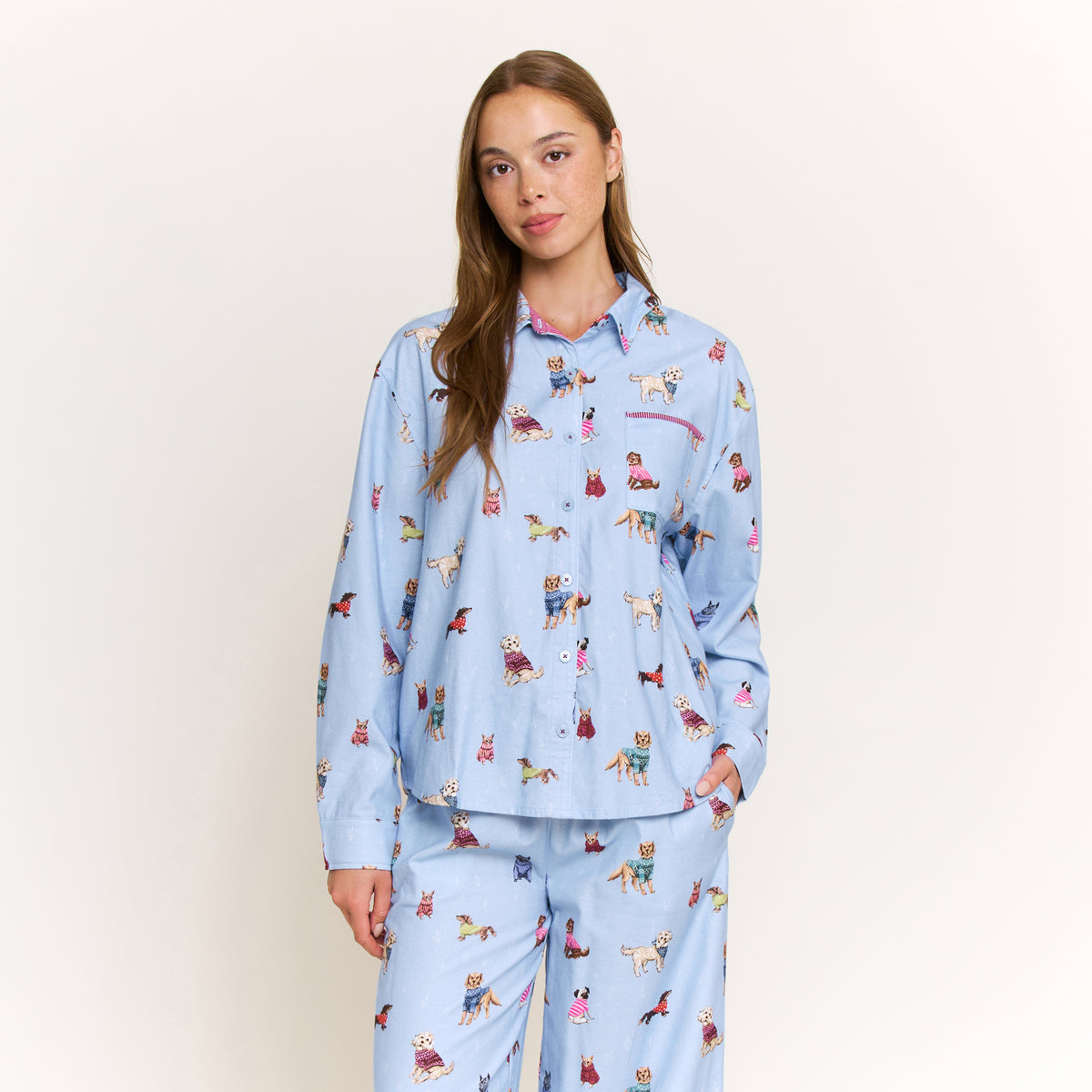 Sleep Squad Long Sleeve PJ Set in Arctic Blue Pups - -