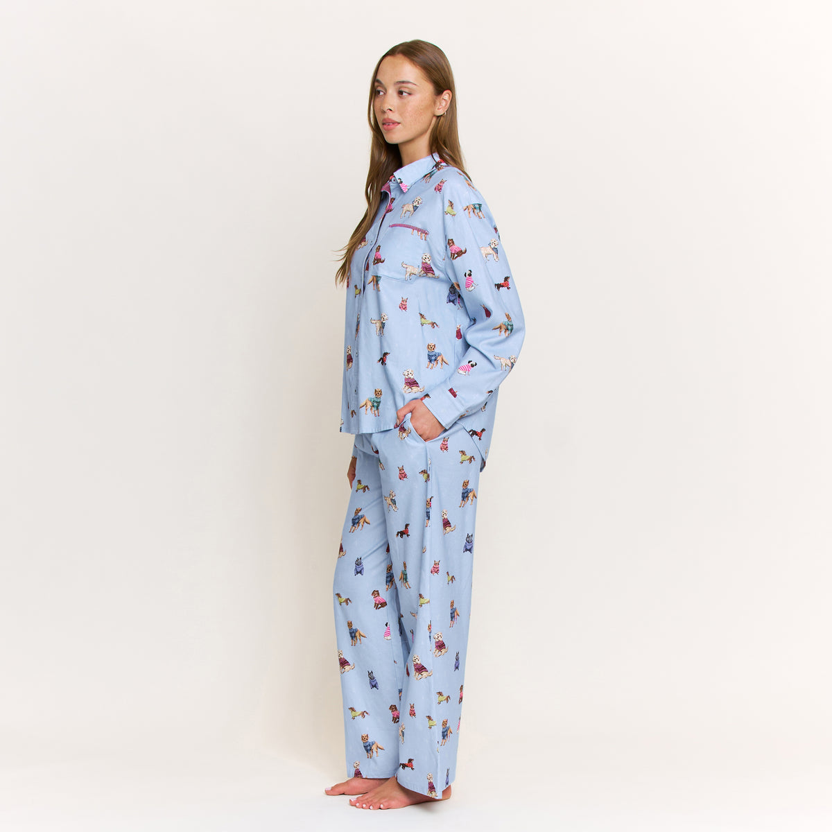 Sleep Squad Long Sleeve PJ Set in Arctic Blue Pups - -