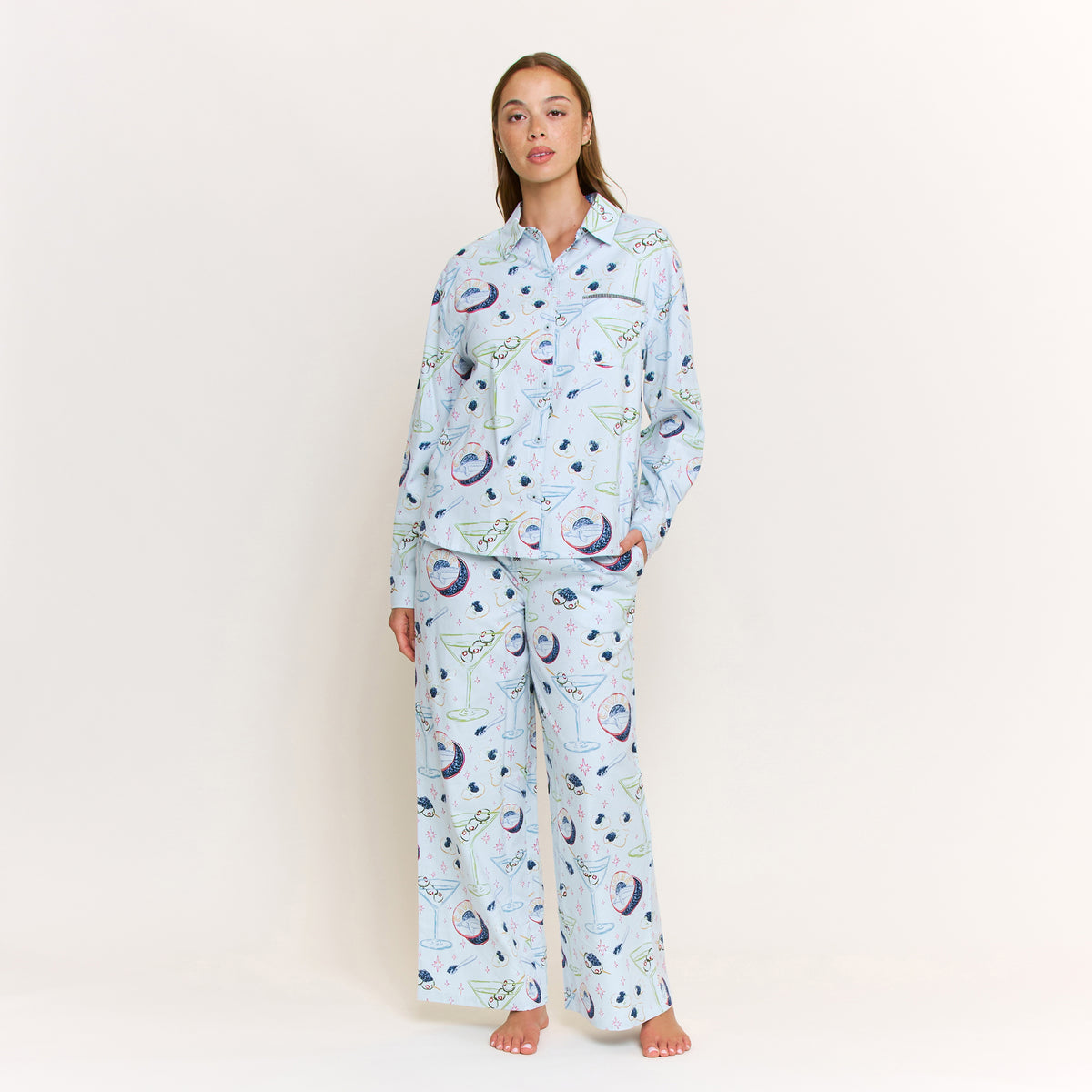 Sleep Squad Long Sleeve PJ Set in Crystal Blue Caviar - -