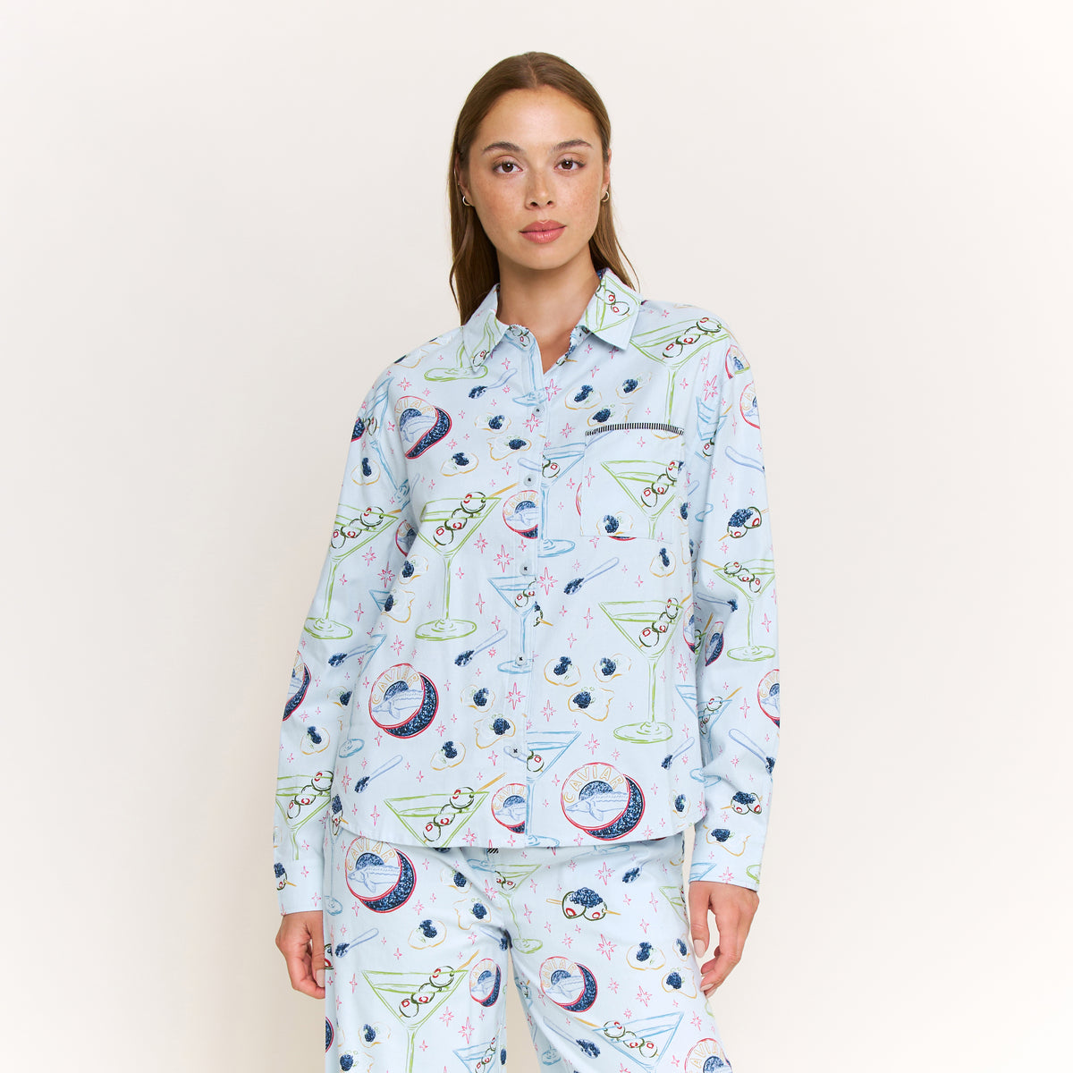 Sleep Squad Long Sleeve PJ Set in Crystal Blue Caviar - -