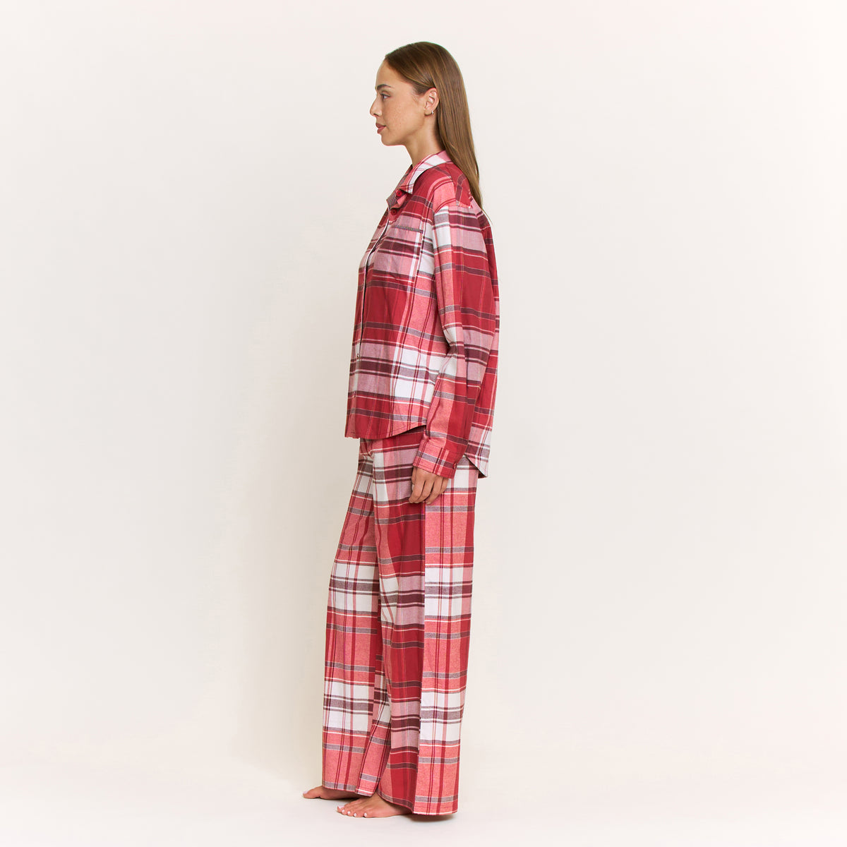 Sleep Squad Long Sleeve PJ Set in Holly Red Plaid - -