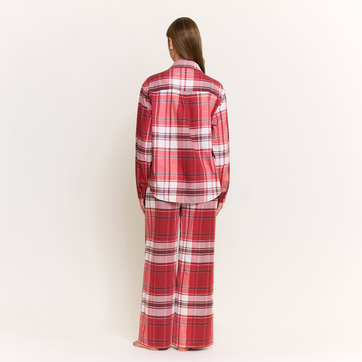 Sleep Squad Long Sleeve PJ Set in Holly Red Plaid - -