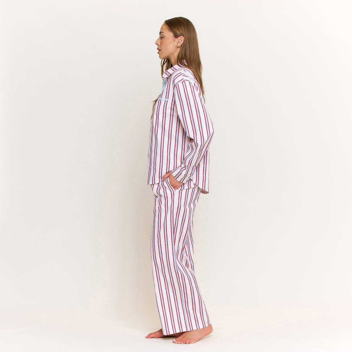Sleep Squad Long Sleeve PJ Set in Ruby Red Stripe - -