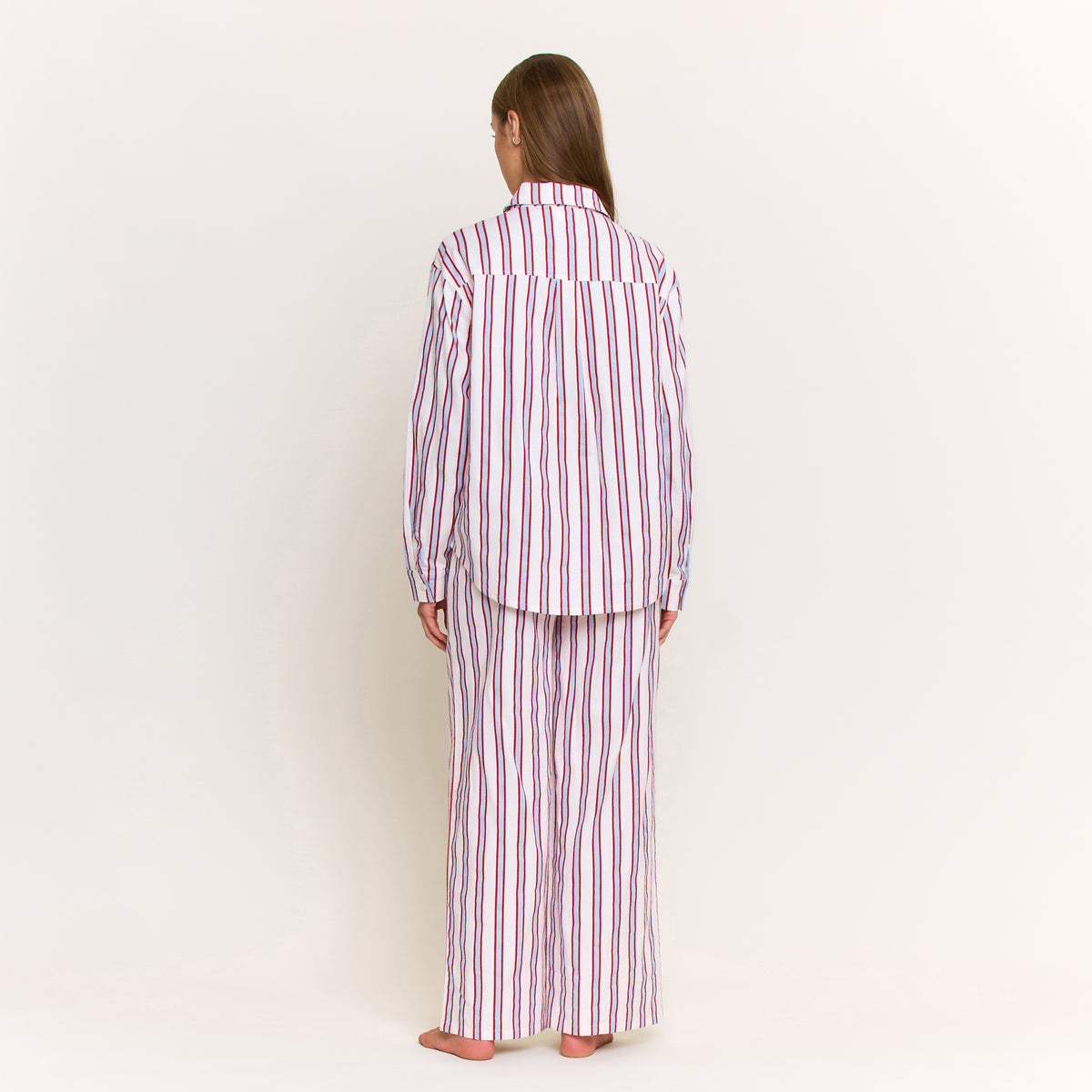Sleep Squad Long Sleeve PJ Set in Ruby Red Stripe - -