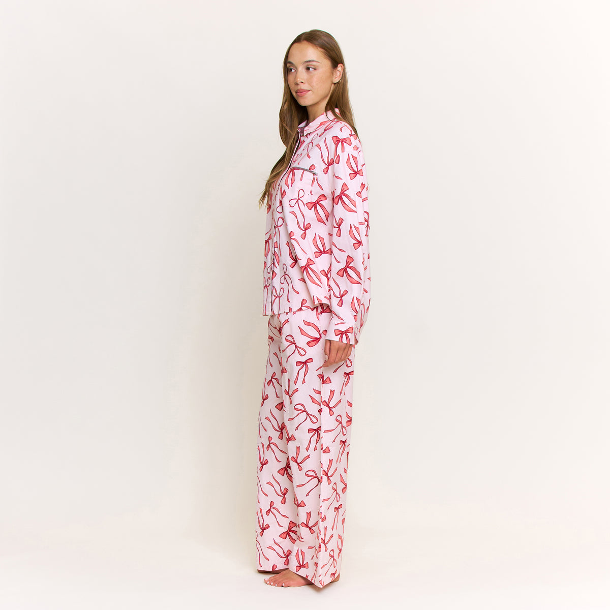 Sleep Squad Long Sleeve PJ Set in Soft Pink Bows - -