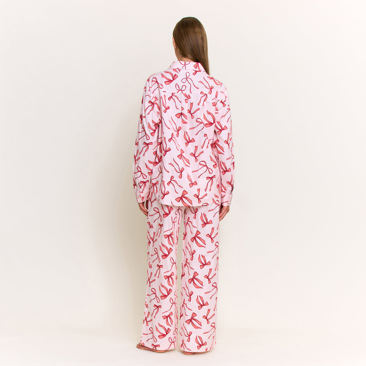 Sleep Squad Long Sleeve PJ Set in Soft Pink Bows - -