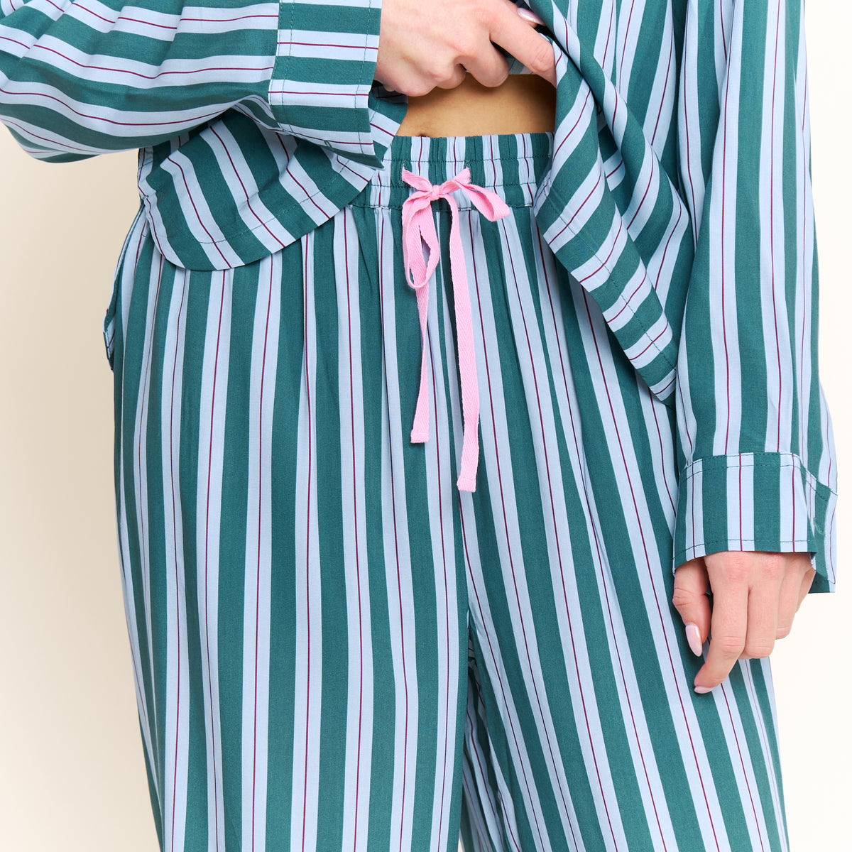 Girl Brunch Long Sleeve PJ Set in Deep Teal Stripe - -