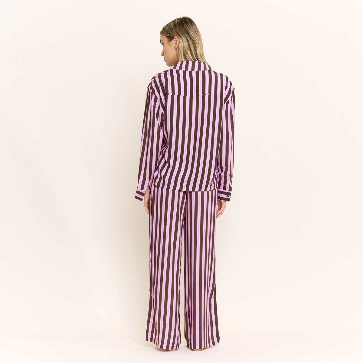 Girl Brunch Long Sleeve PJ Set in Pink Frosting Stripe - -